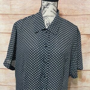 Chaus Polka Dot Sheer Short Sleeve Blouse Sz 14‎
